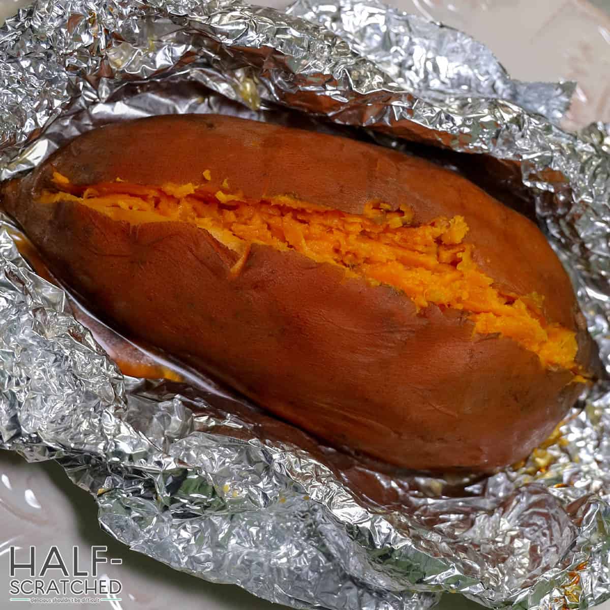 Sweet potato in foil in oven