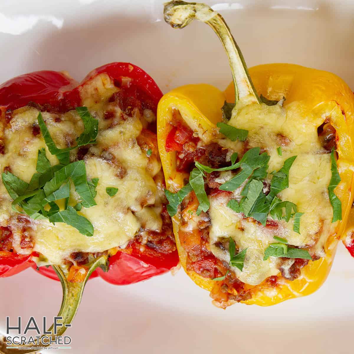 Vertically cut stuffed peppers