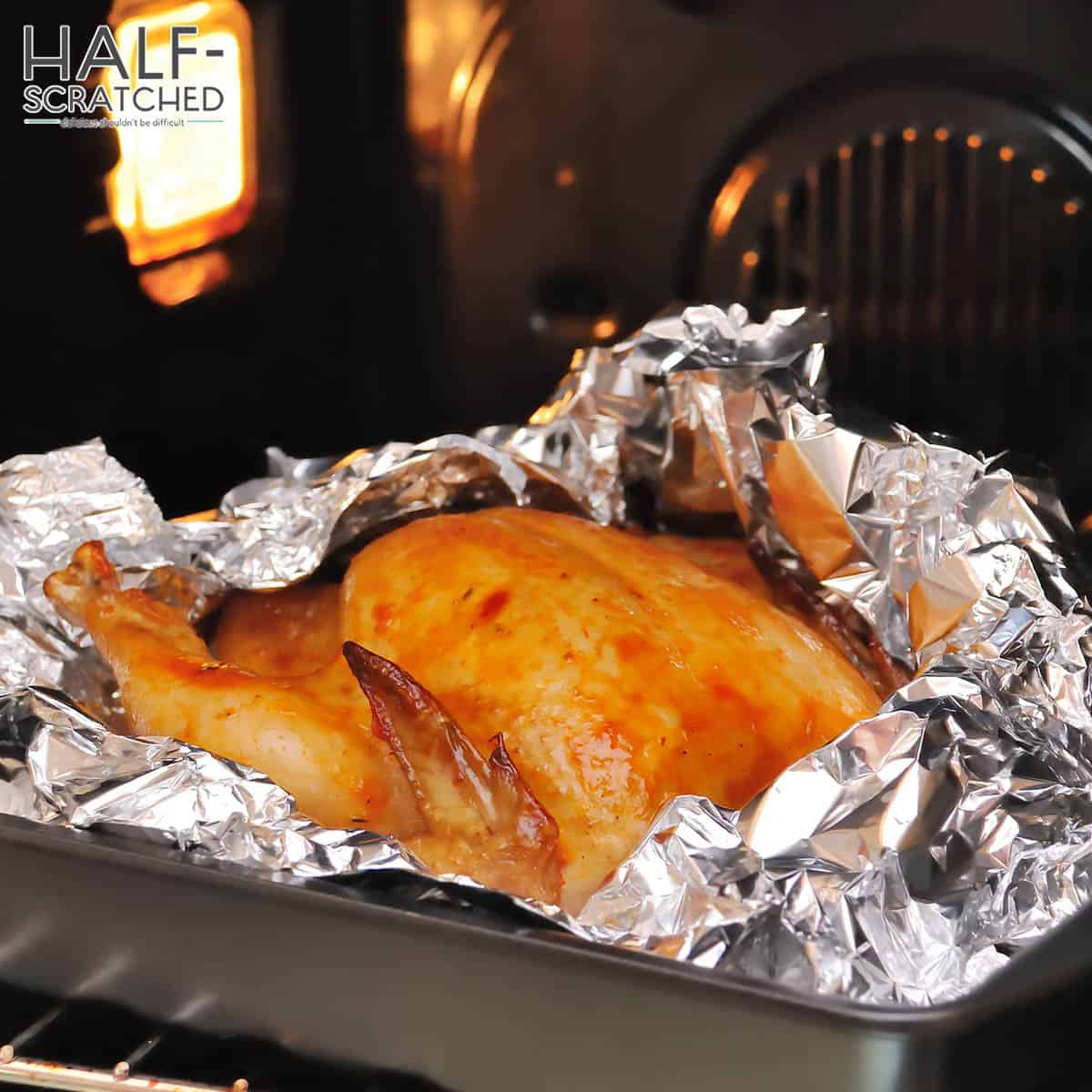 Whole chicken in oven in foil