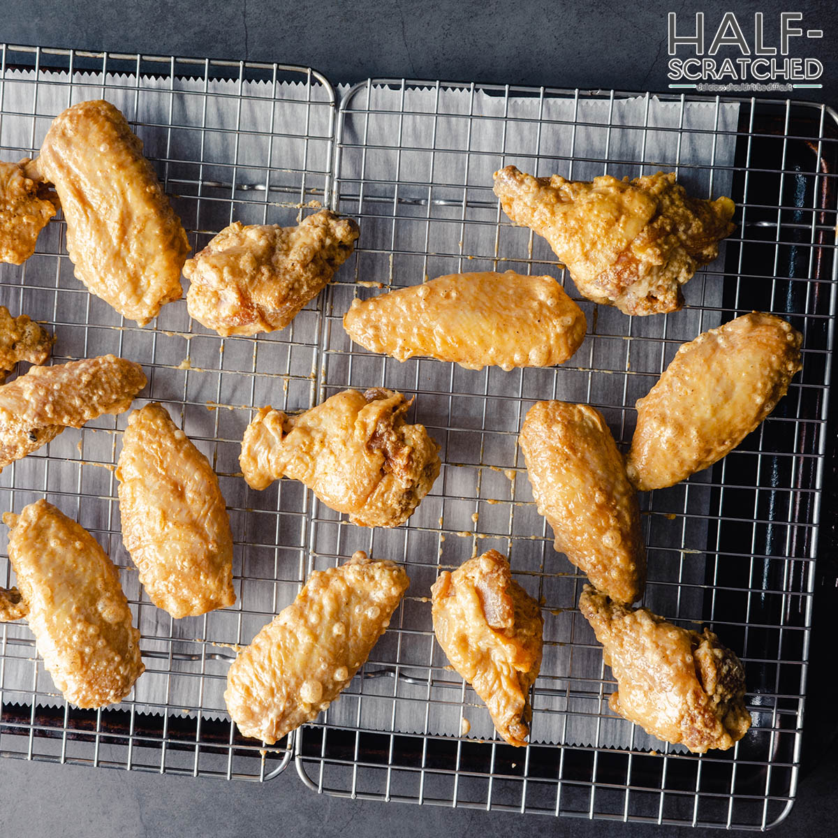 Chicken wings on an oven rack