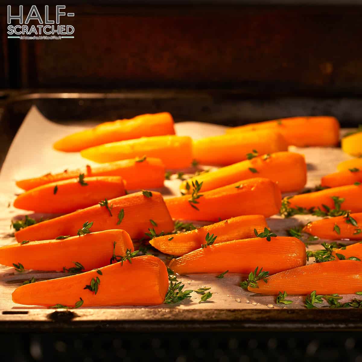 Peeled carrots in oven
