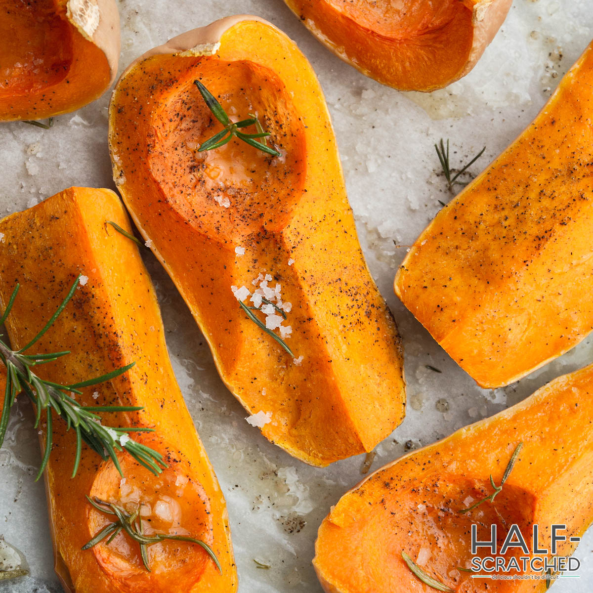 Seasoned chunks of butternut squash