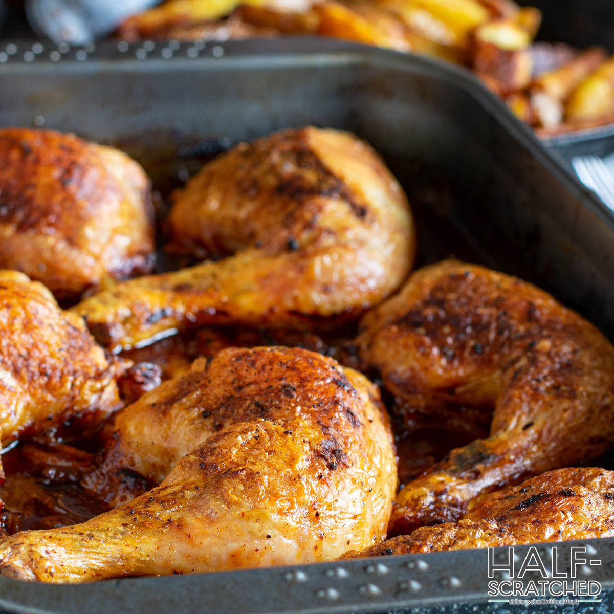 Chicken legs in an oven tray