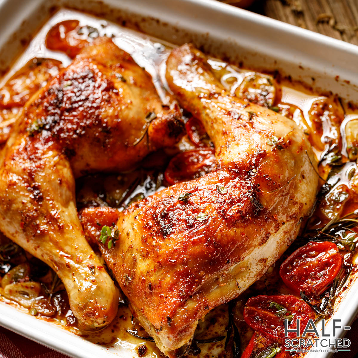 Chicken legs resting after baking in oven