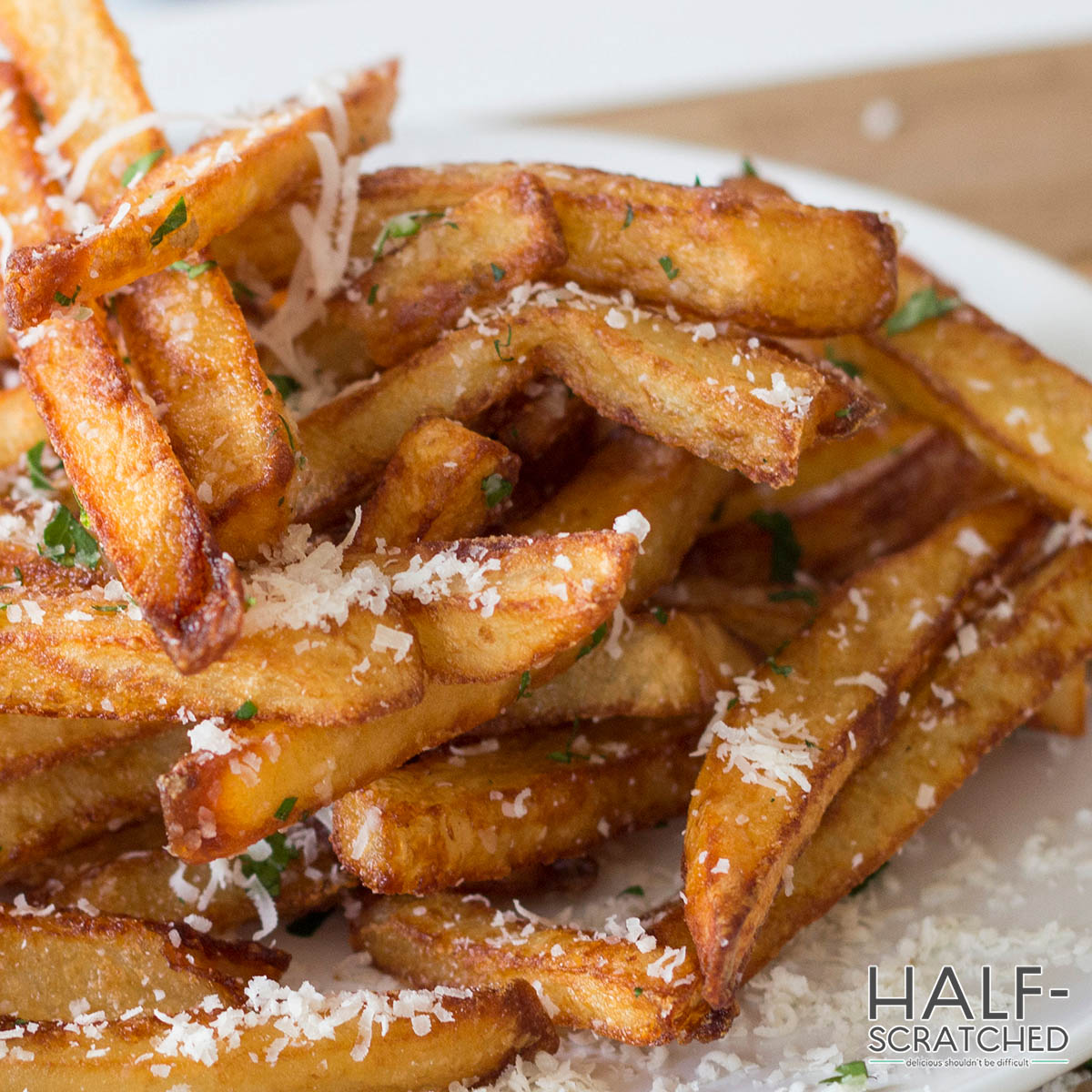 Homemade French fries in oven at 400F