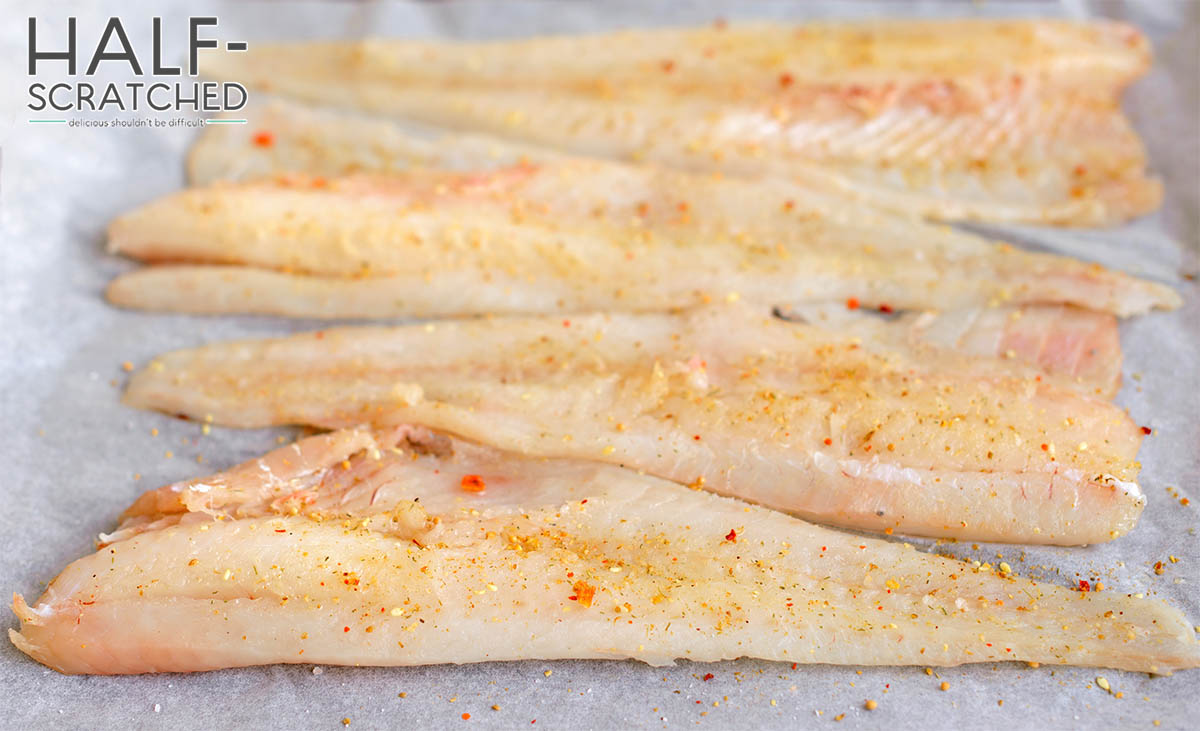 Haddock fillets on an oven tray