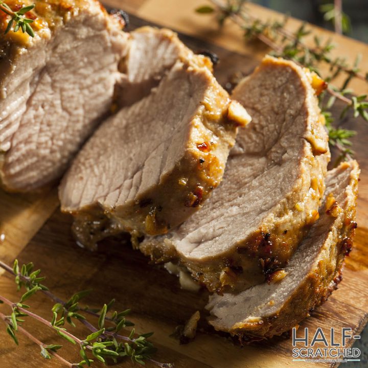 Pork tenderloin baked in oven at 350 F