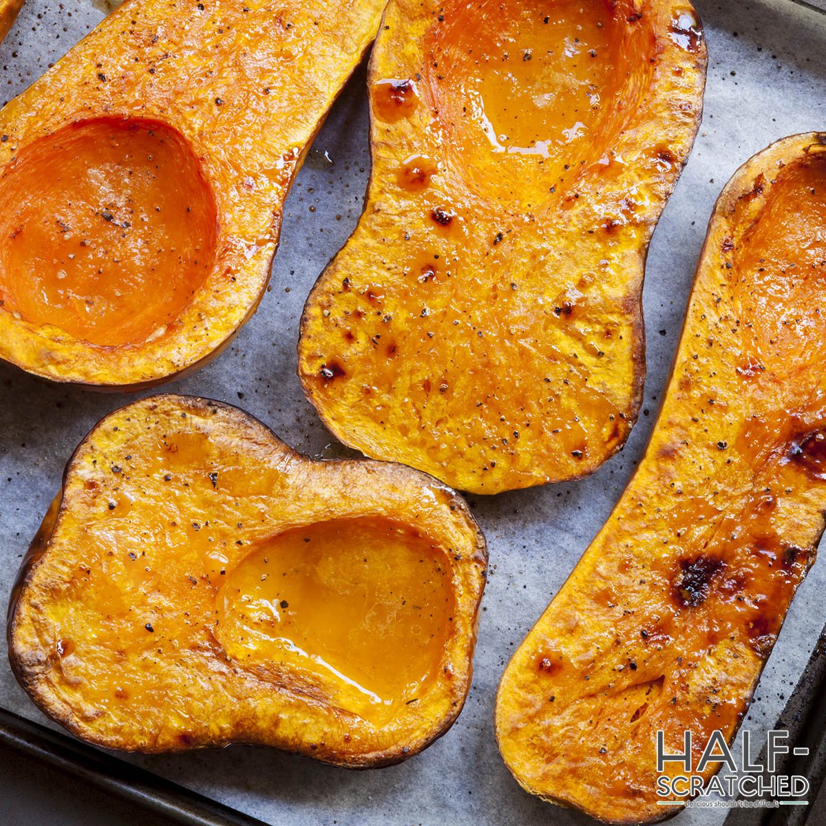 Halved roaster butternut squash