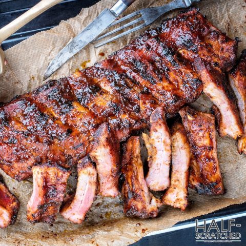 Smoked baby back ribs at 225 F