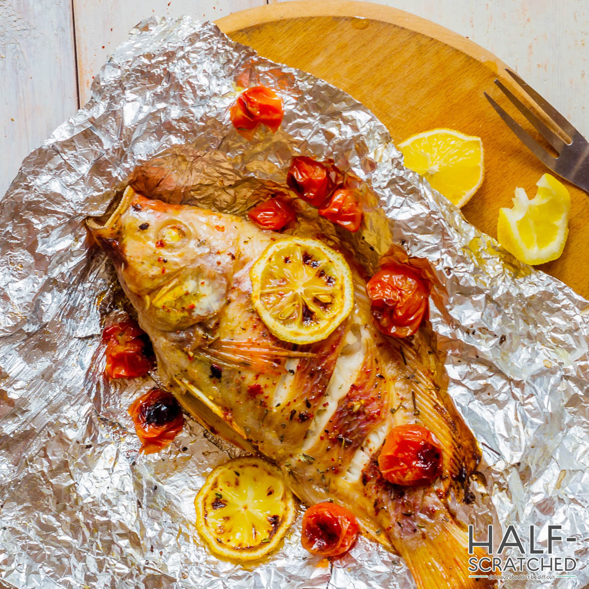 Tilapia wrapped in foil