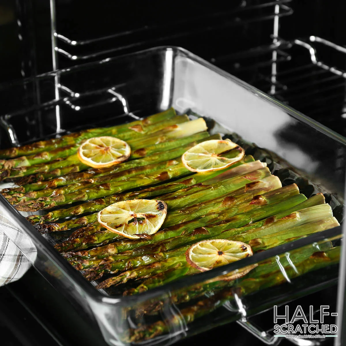 Taking asparagus out of oven