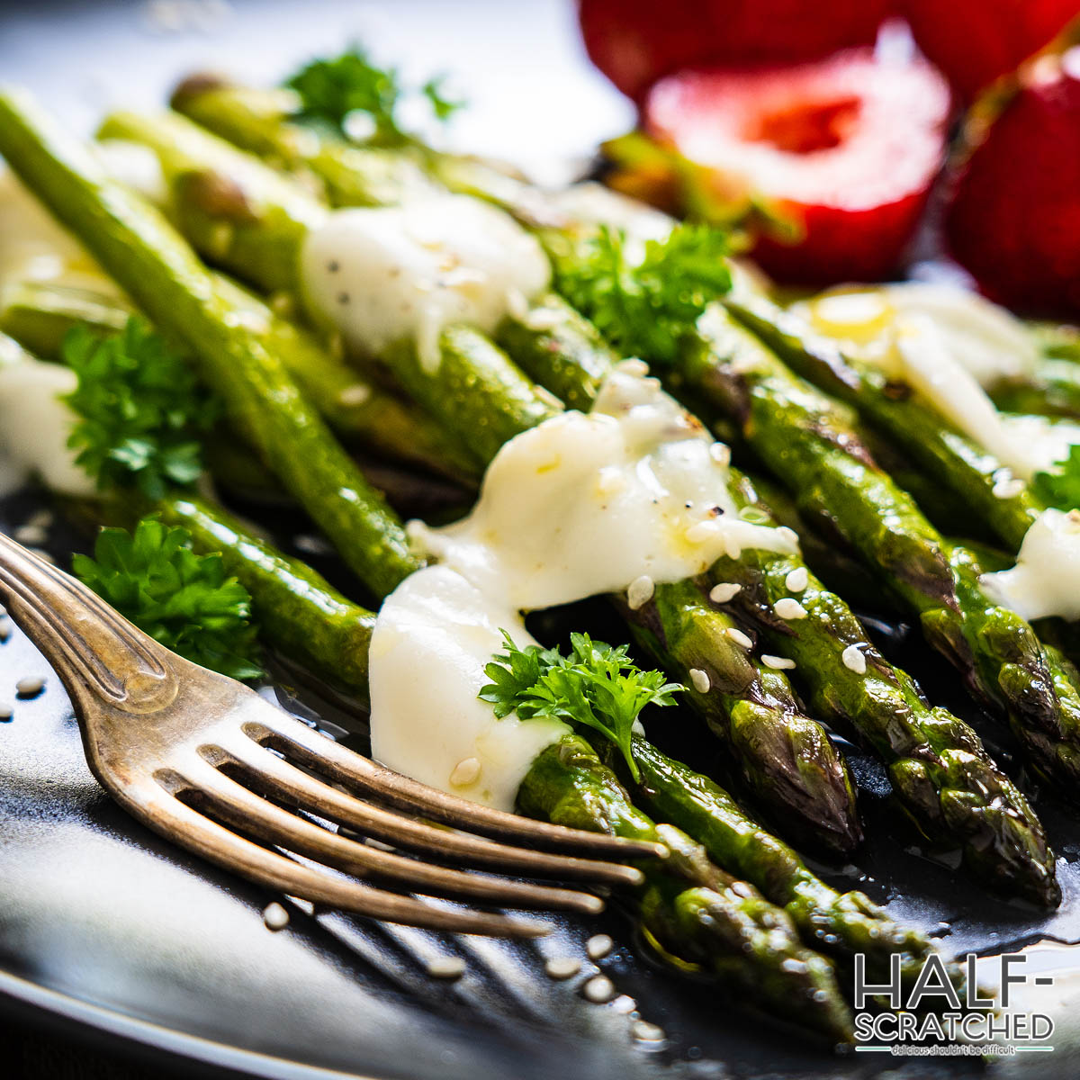 Oven baked asparagus with mozzarella at 375F