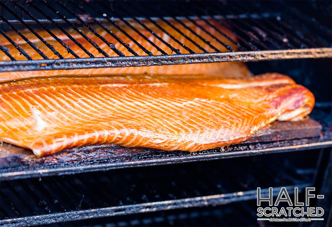 Big salmon filet in a smoker