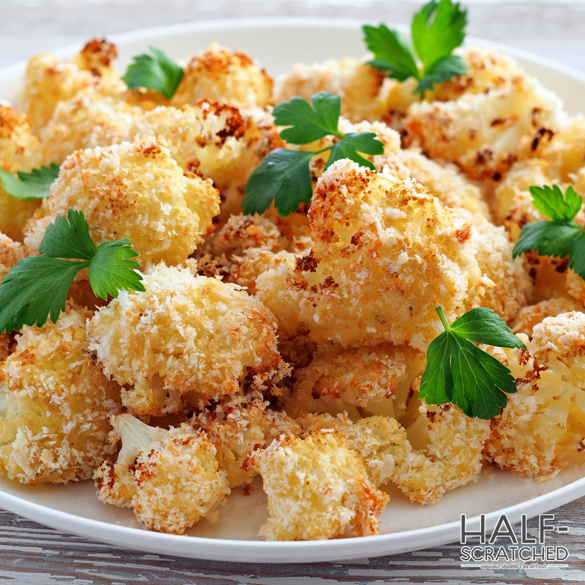 Breaded cauliflowers in an air fryer