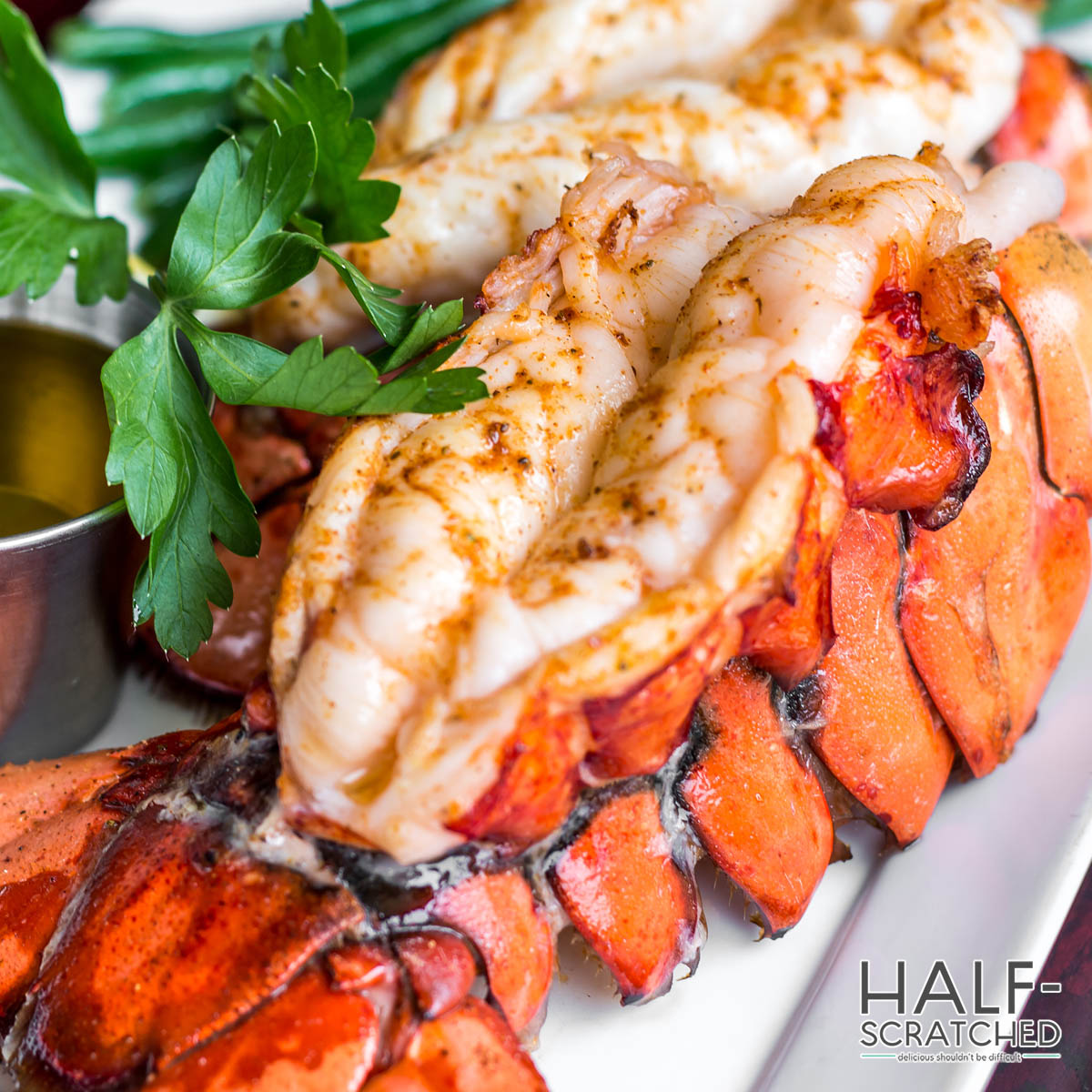Close up of baked lobster tail