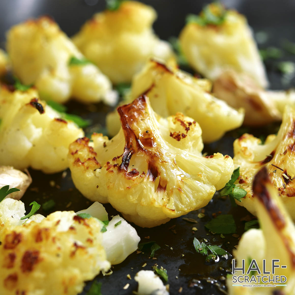 Close-up of a roasted cauliflower