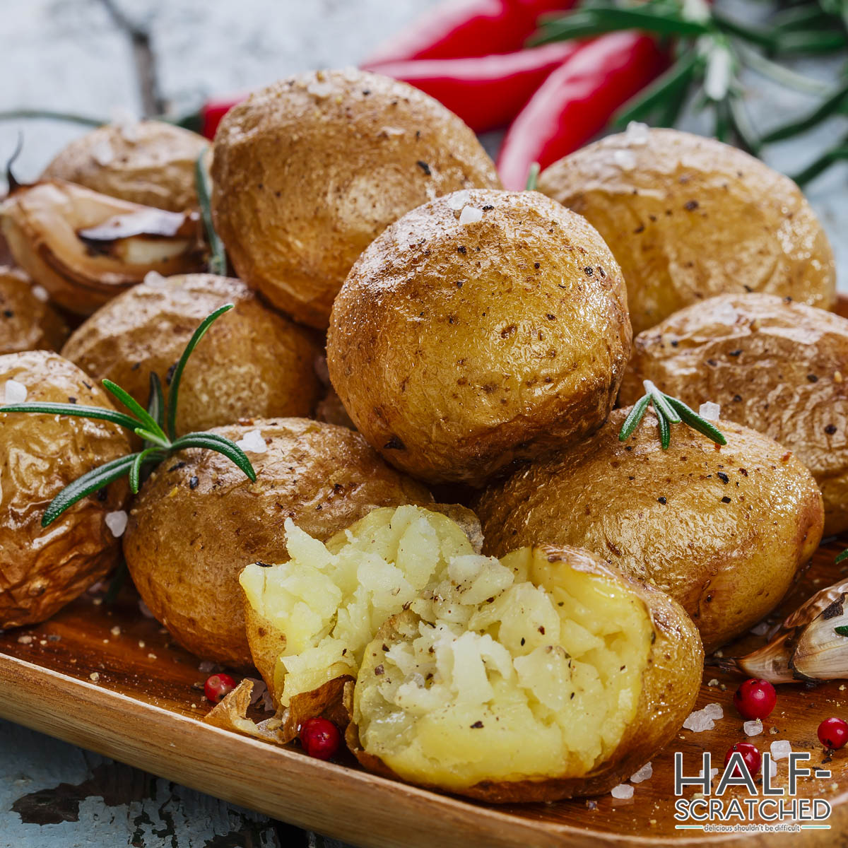 Baked potatoes in the oven at 375 F