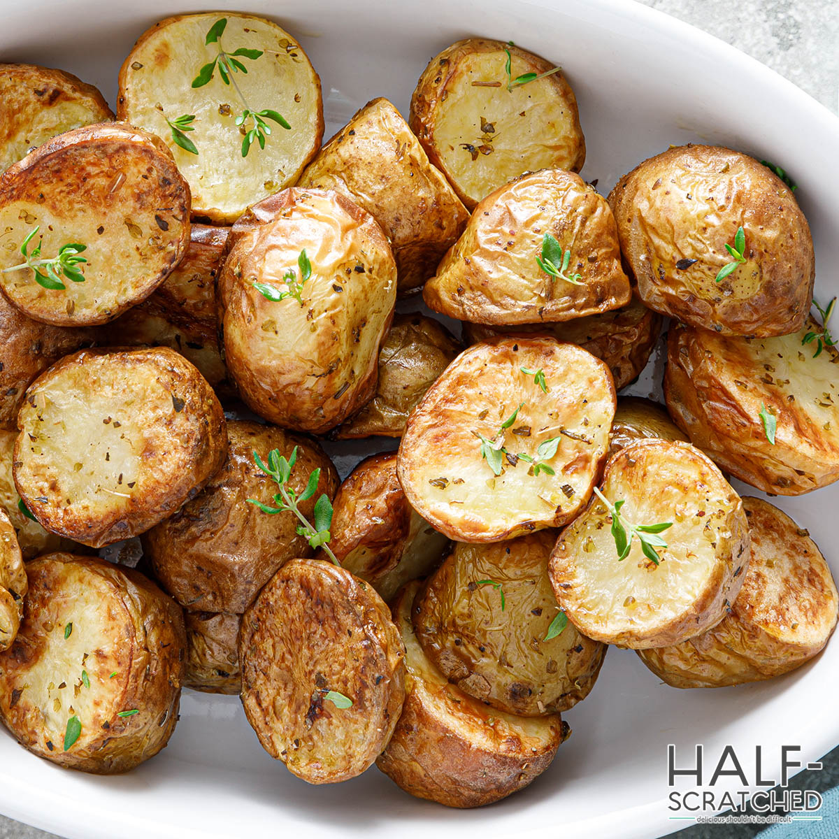 Halved baked potatoes