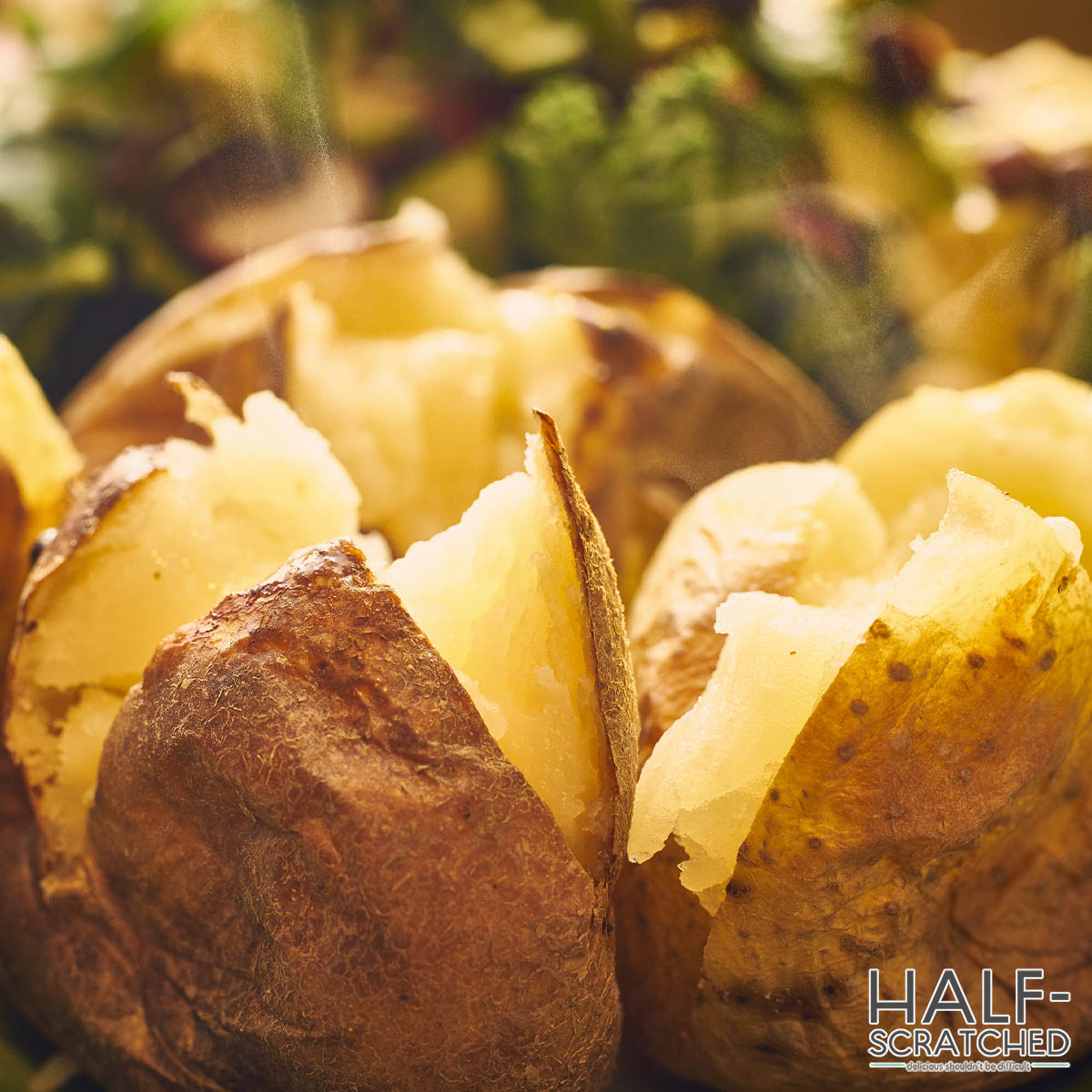 Steaming baked potatoes