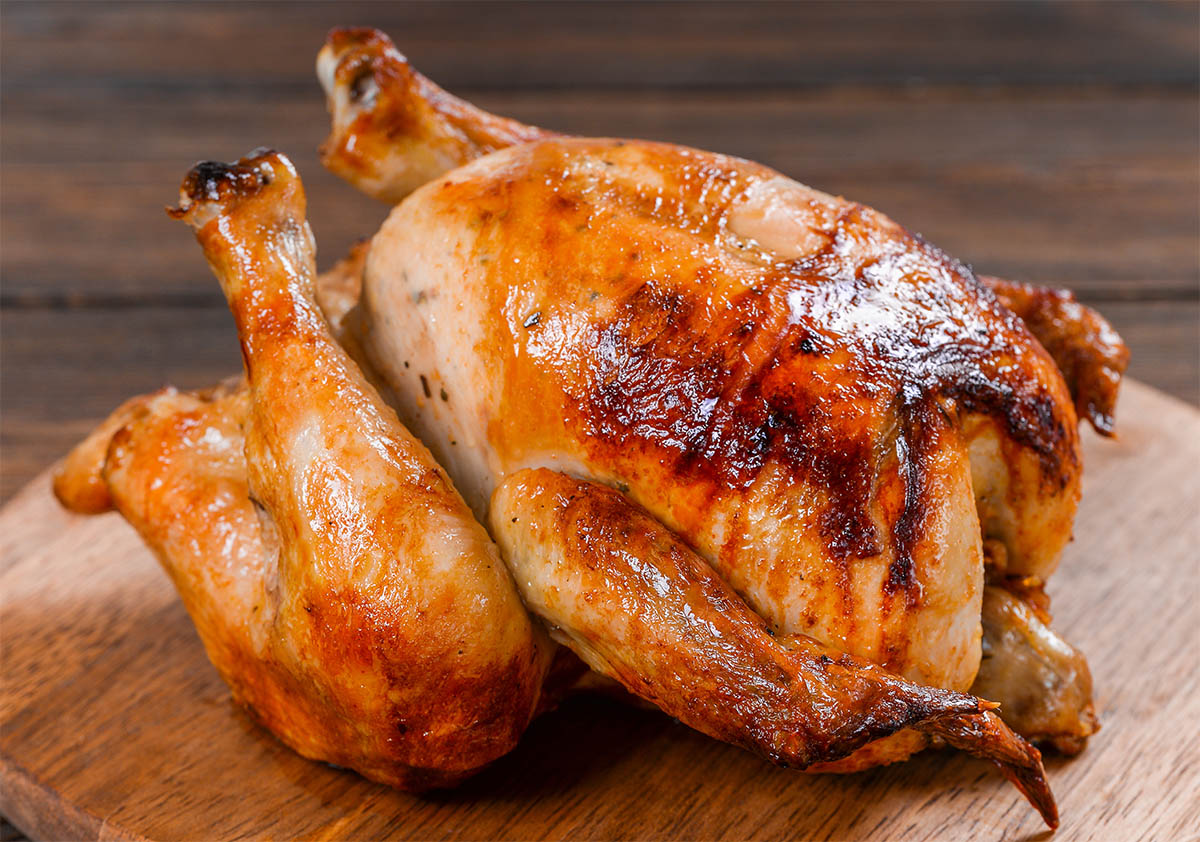 Crispy whole chicken baked in the oven