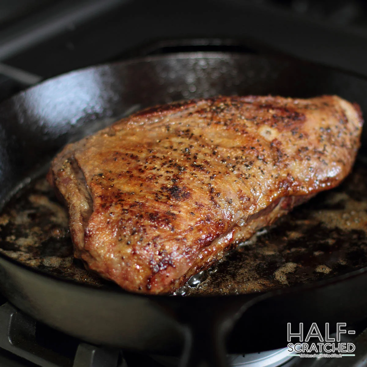 Tri tip on a cast iron pan