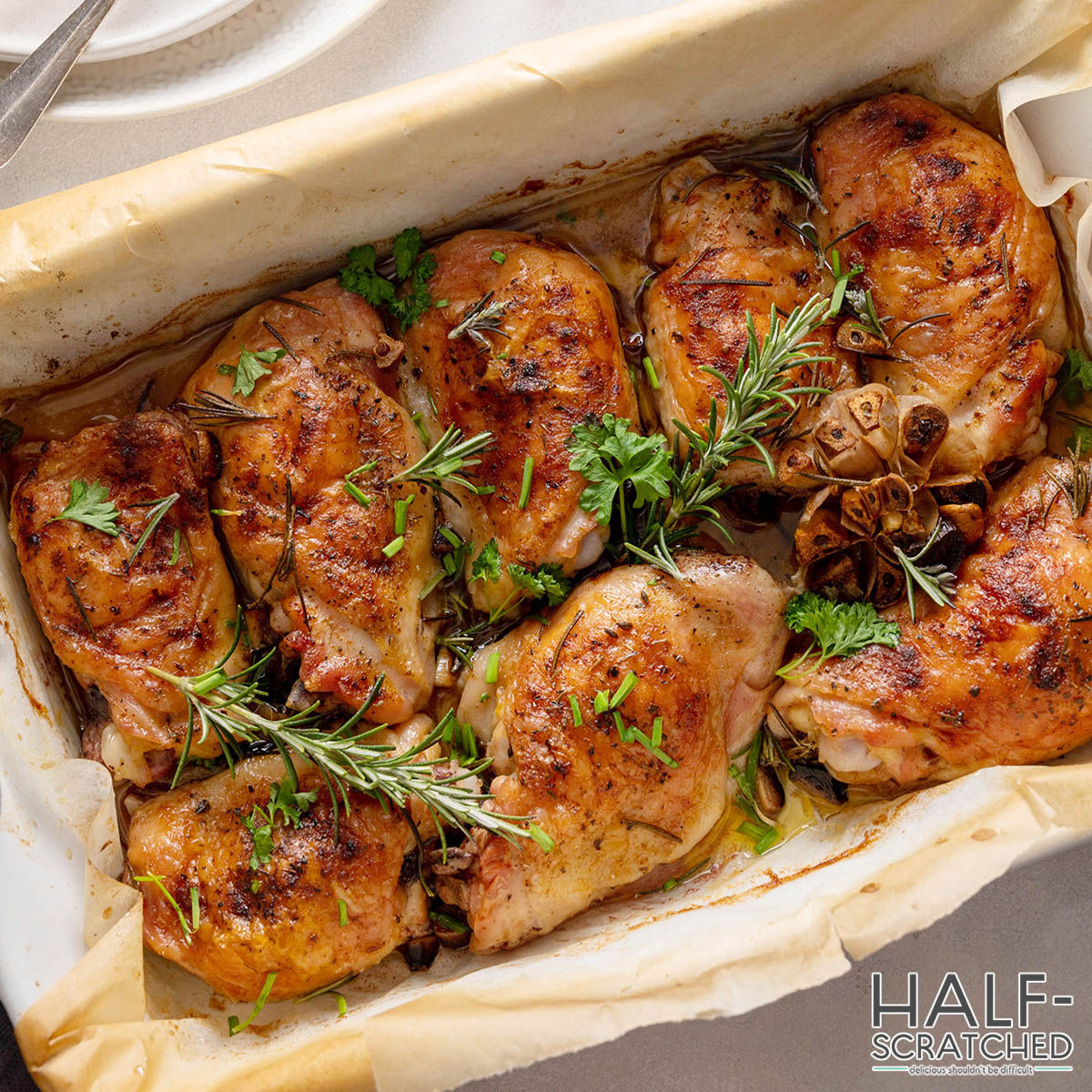 Broiled chicken breasts with the skin on