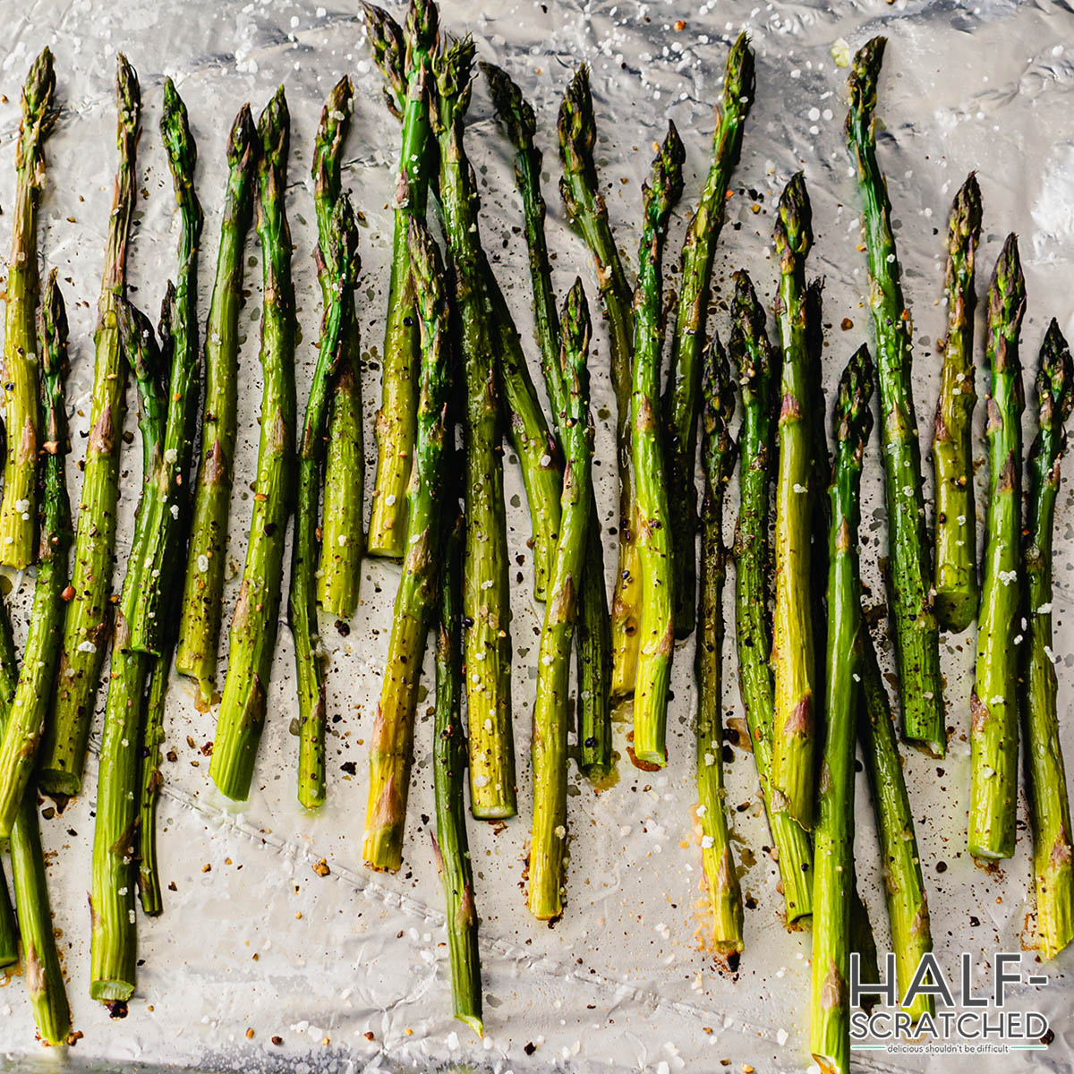 Broiled asparagus on foil