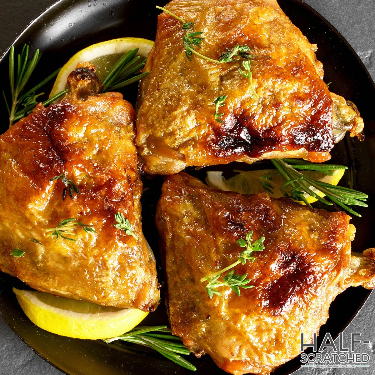 Broiled chicken thighs with a skin on