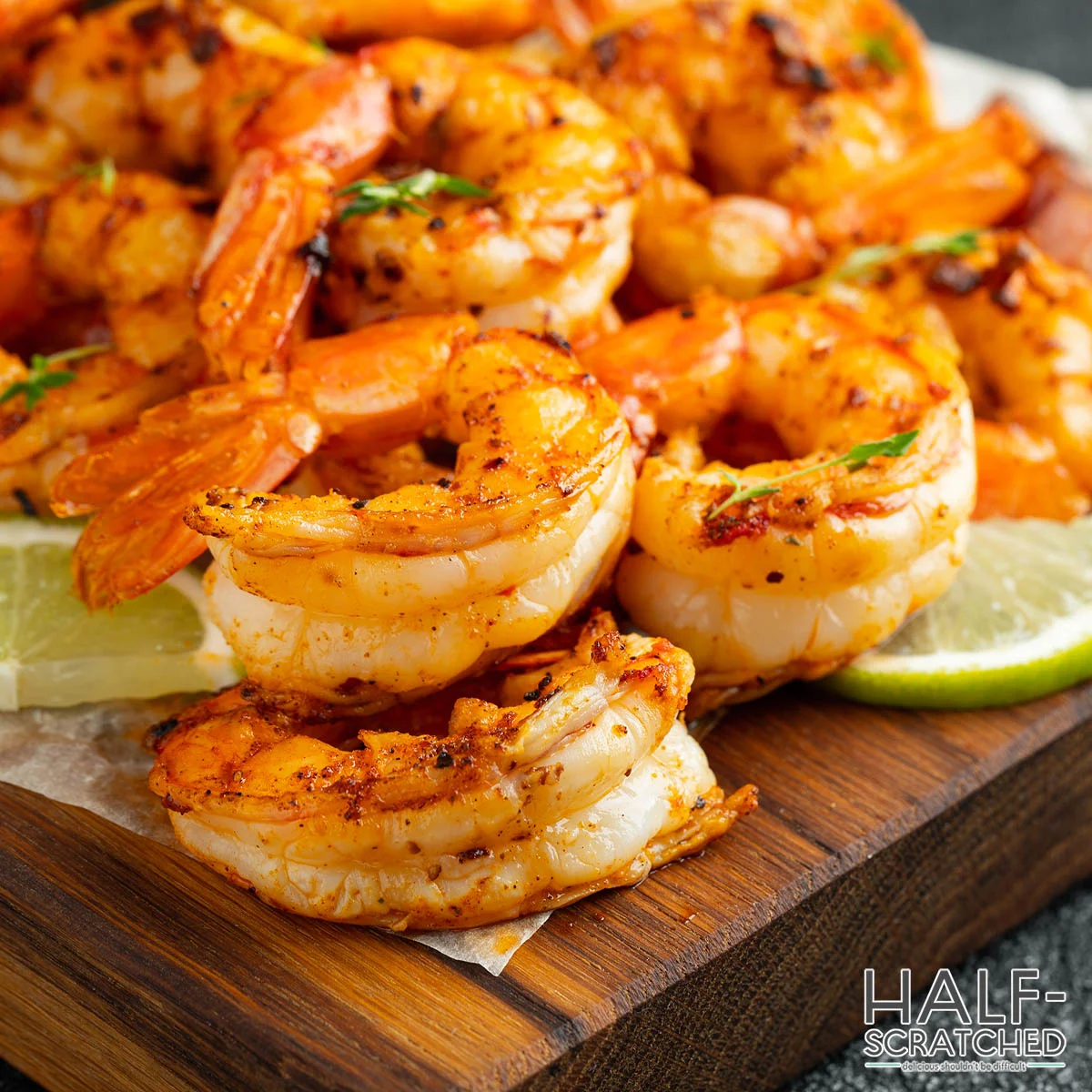 Broiled shrimp served with lime