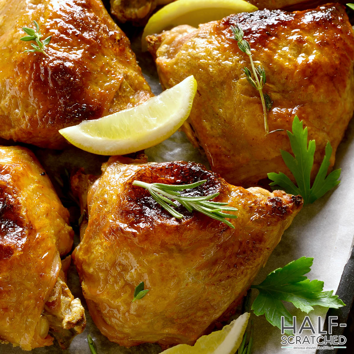 Close-up of chicken thighs with skin on