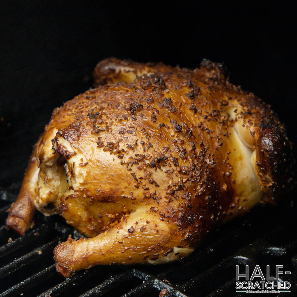 Whole chicken in smoker