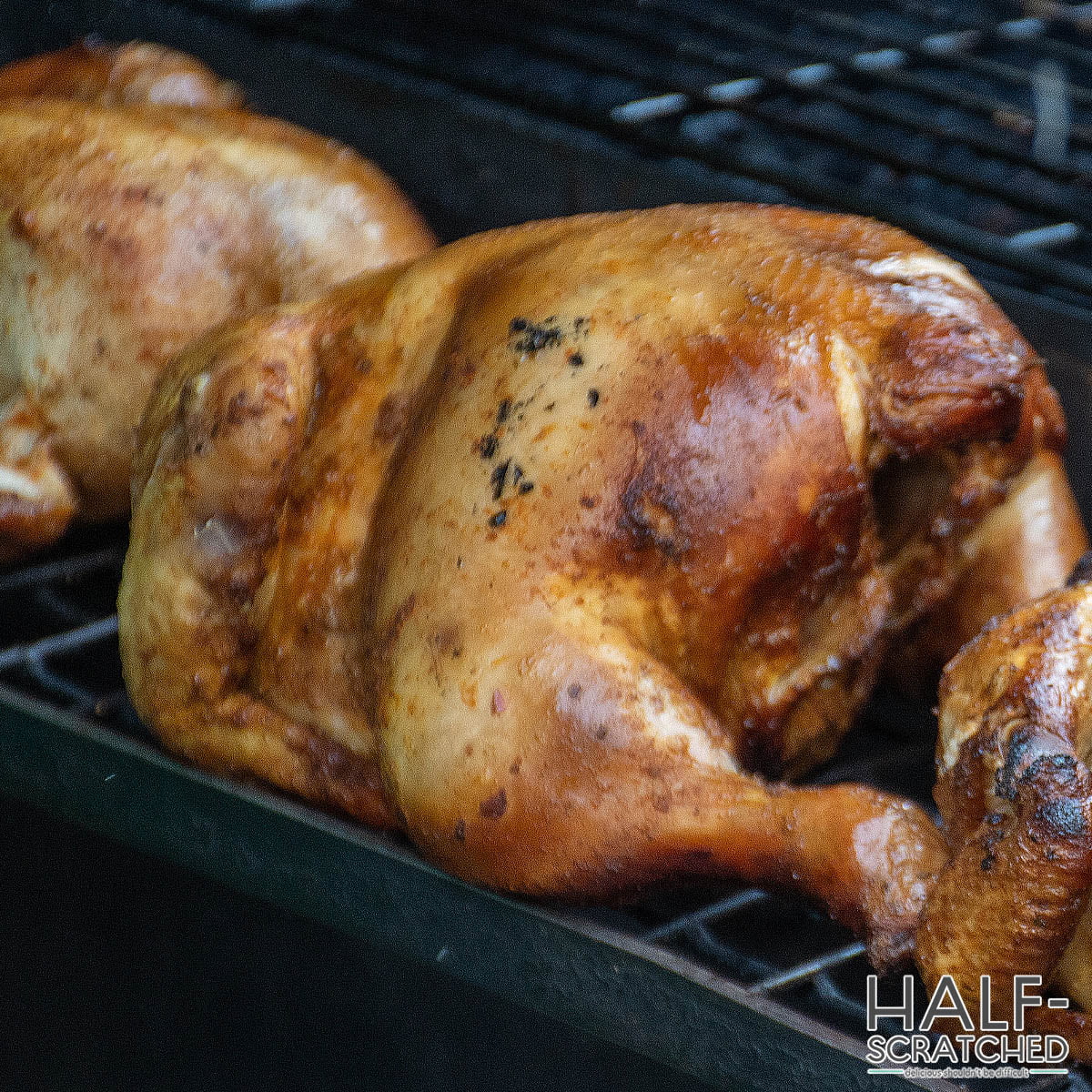 Whole chickens in smoker