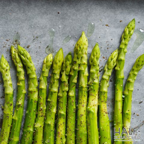 Oven baked asparagus at 425 Fahrenheit