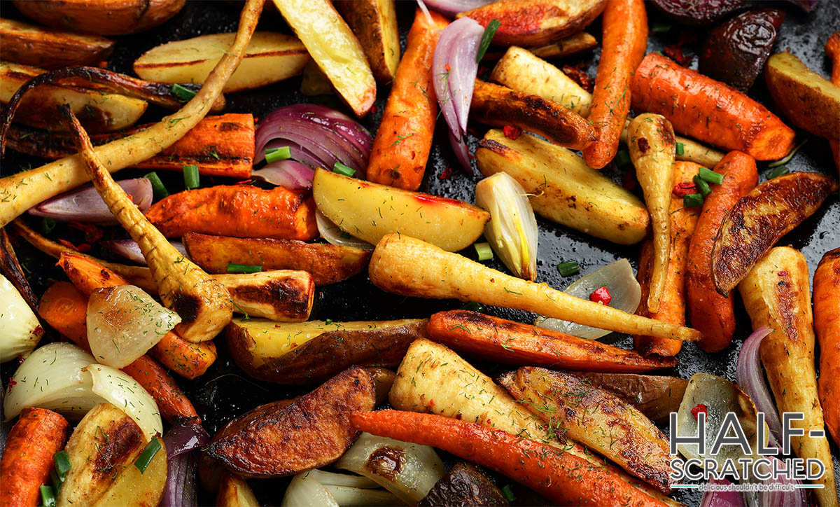 Various oven cooked vegetables