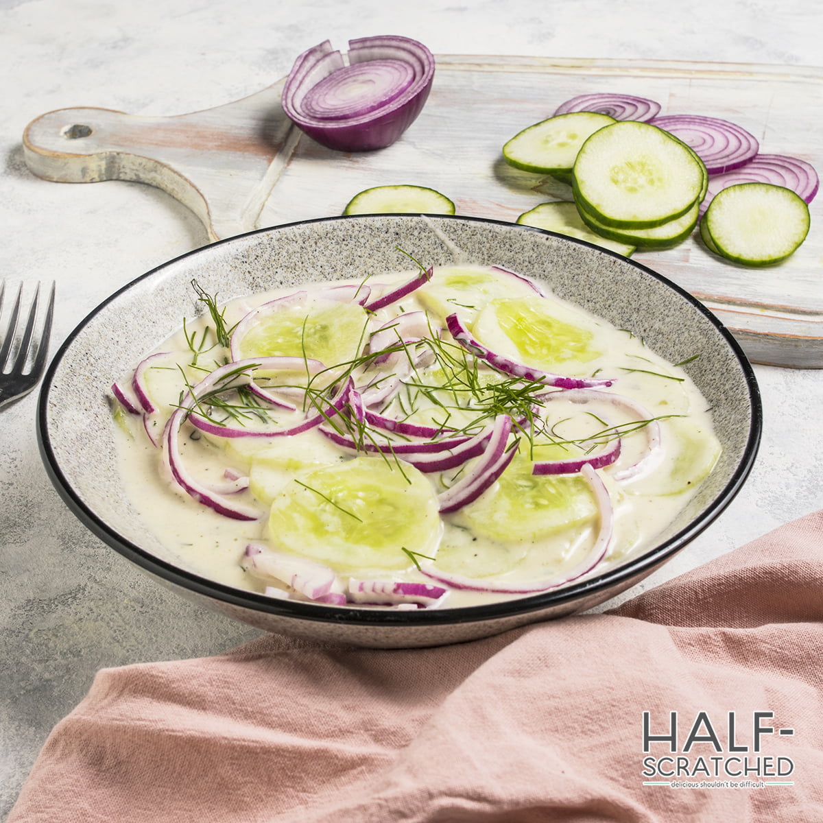Cucumber Salad With Mayo on a White Table