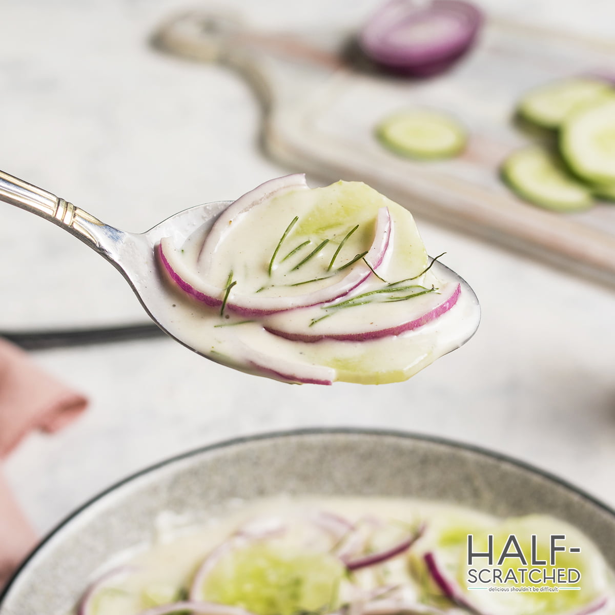 Close-up image of soup on a spoon