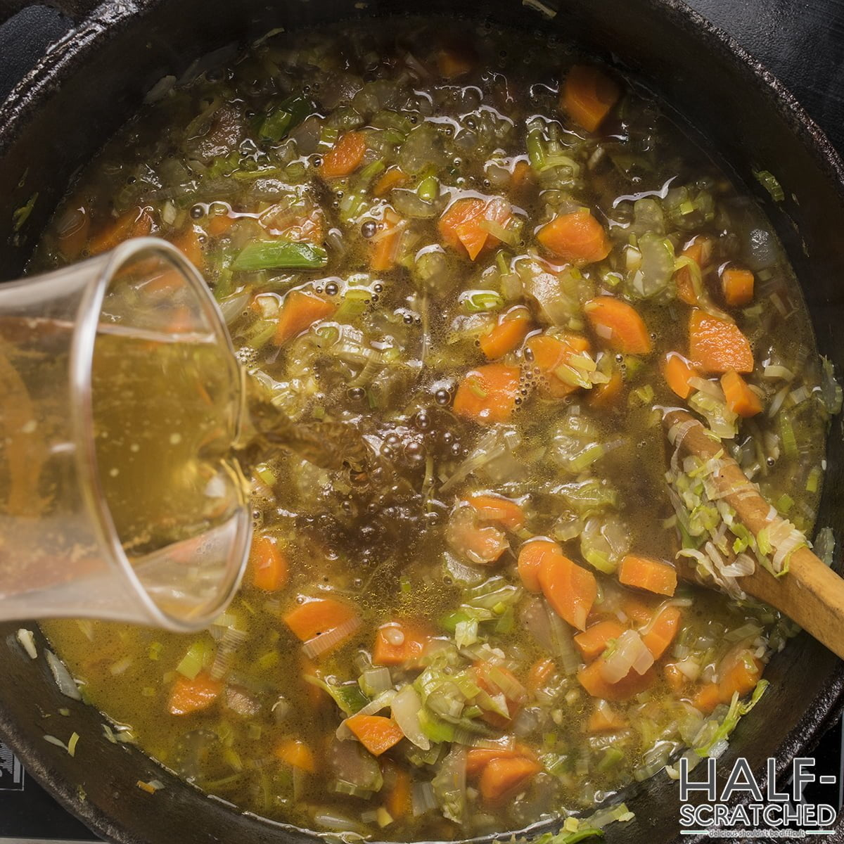 Adding the beef stock 