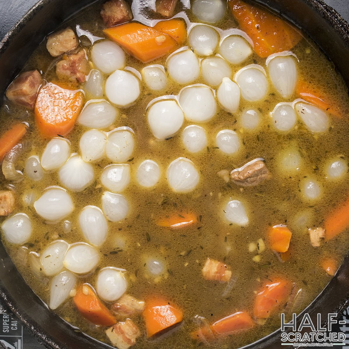 Adding frozen onions to a pot