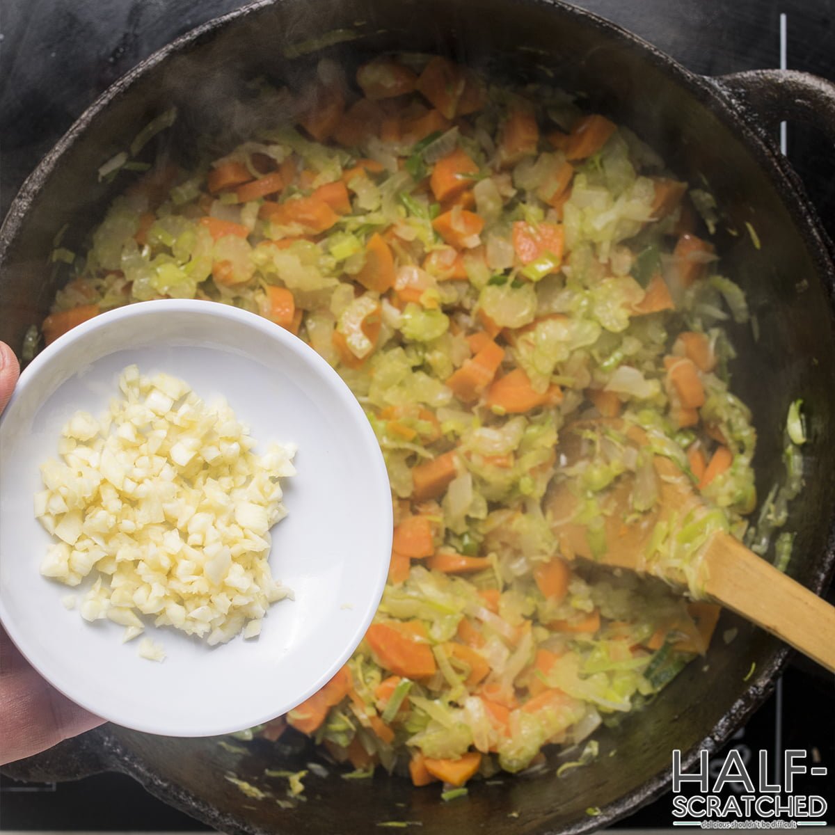 Adding garlic to vegetables