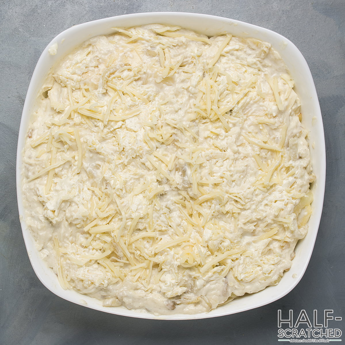 A baking dish with scalloped potatoes