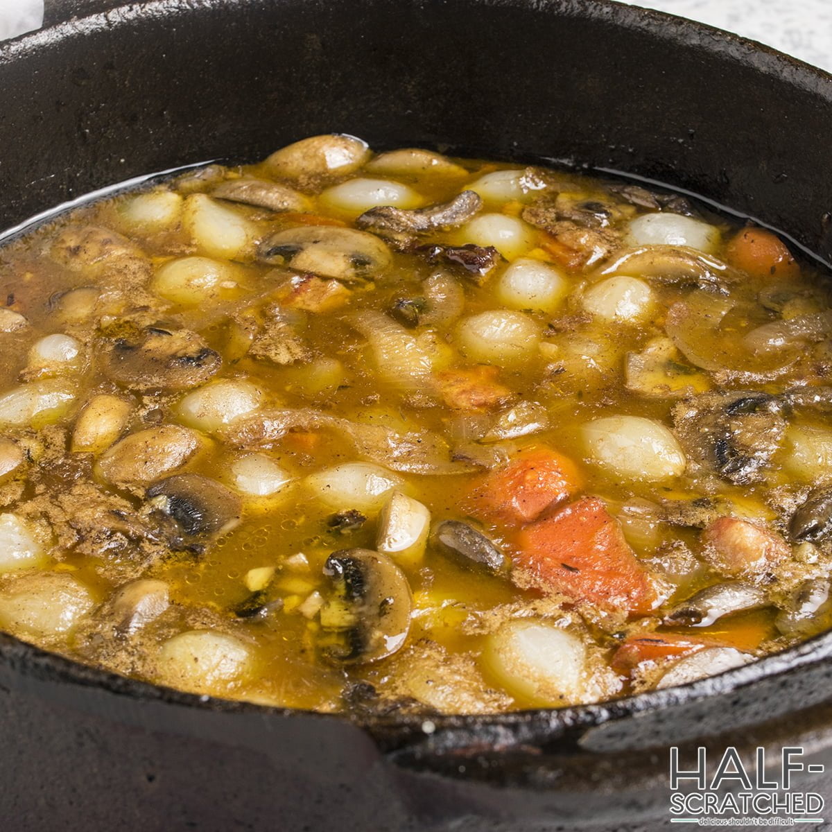 Beef Bourguignon in Dutch oven