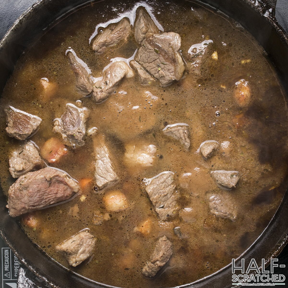 Beef in pot with juices