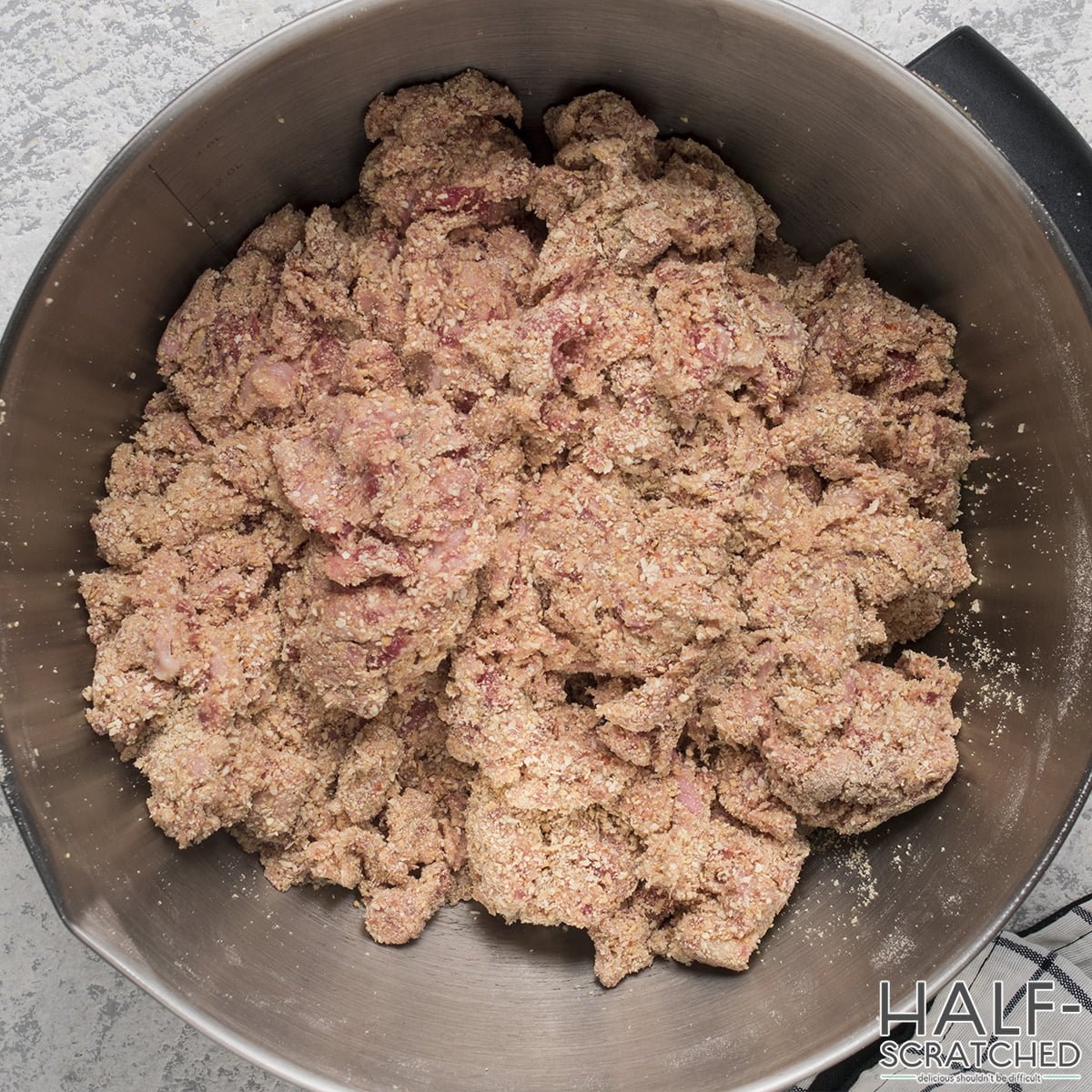 Breadcrumbs and sausage mixed