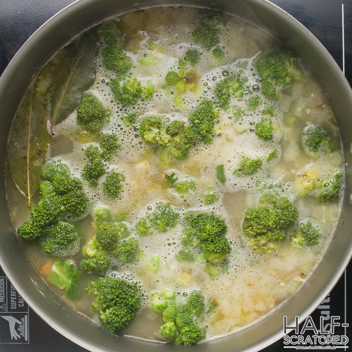 Broccoli soup in a pot