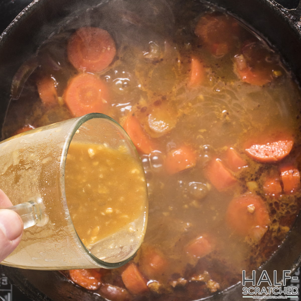 Adding flour mixture to the beef stew recipe