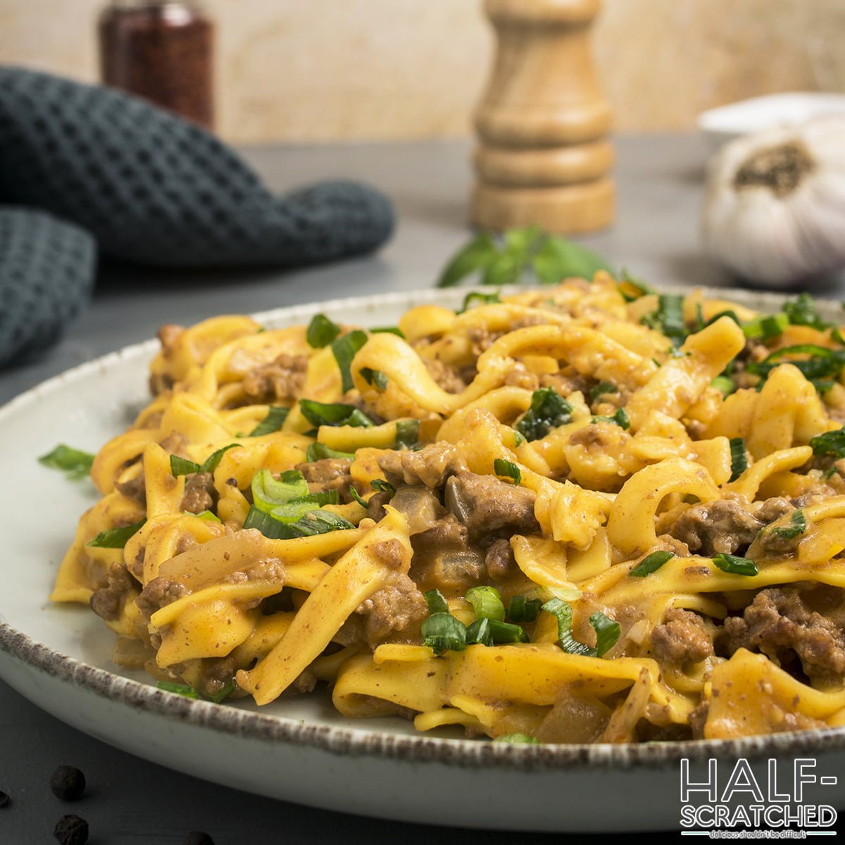 Close view of Beef Noodle Skillet recipe