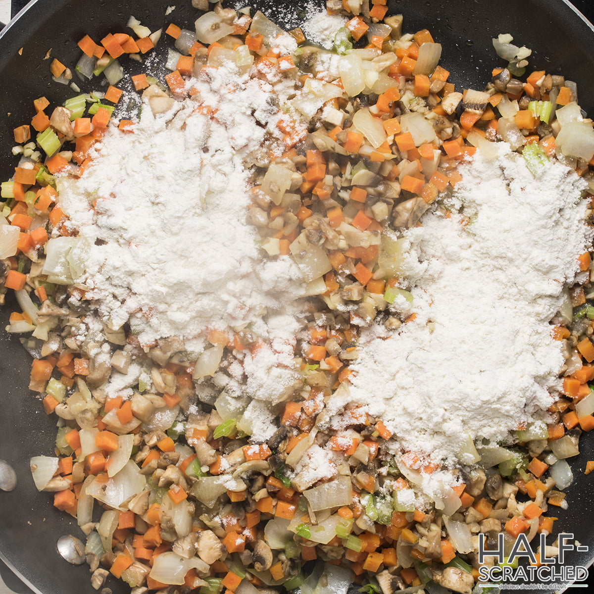 Adding flour to fried vegetables