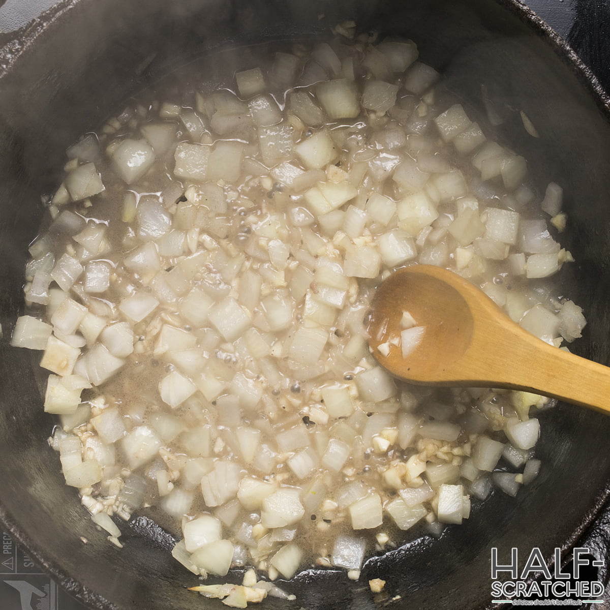 Frying onion and garlic