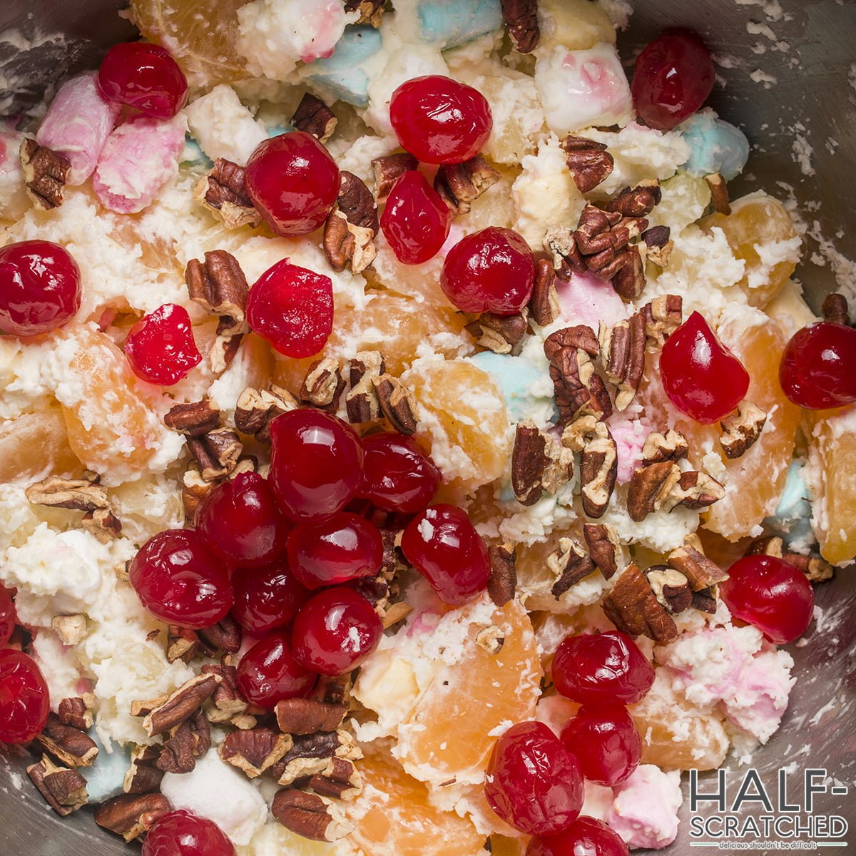 Pioneer Woman's ambrosia salad in a bowl