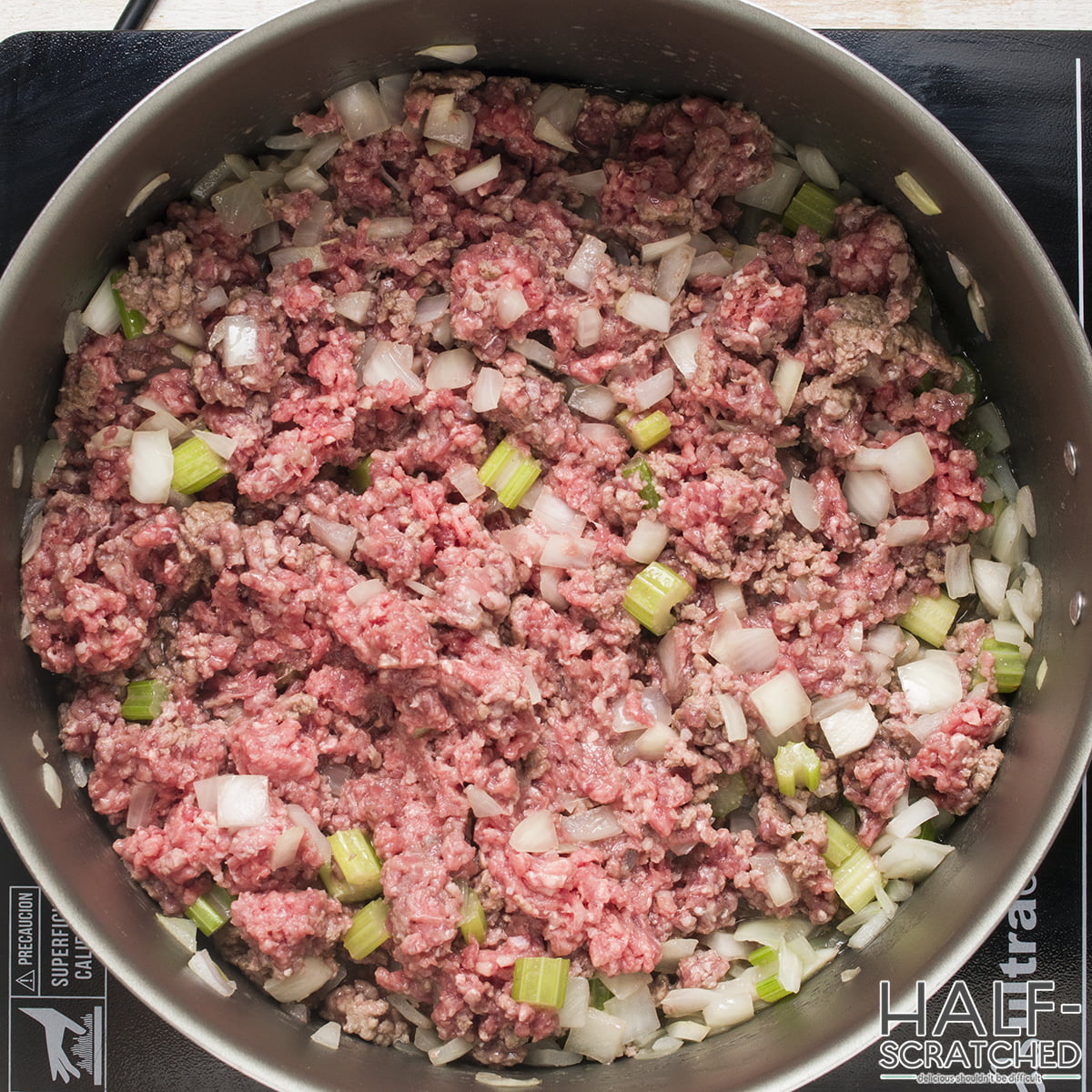 Ground beef in a large pot